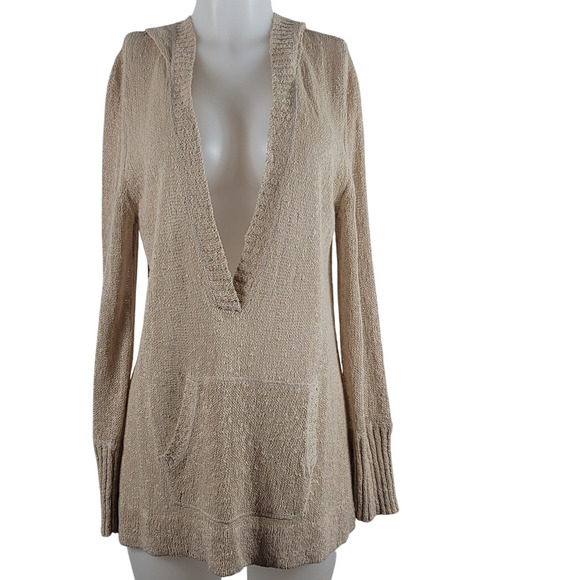 Lane Bryant Women's Tan Linen Blend Pull-Over Lightweight Hooded Sweater 14/16 - Picture 1 of 4